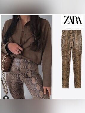 NWT ZARA Snake Skin High-Rise Leggings - Brown & Black (M)
